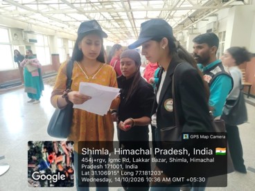 राजकीय कन्या महाविद्यालय की NSS स्वयंसेवियों ने IGMC शिमला अस्पताल में अपनी सेवाएं दी 14 अक्टूबर 2026 